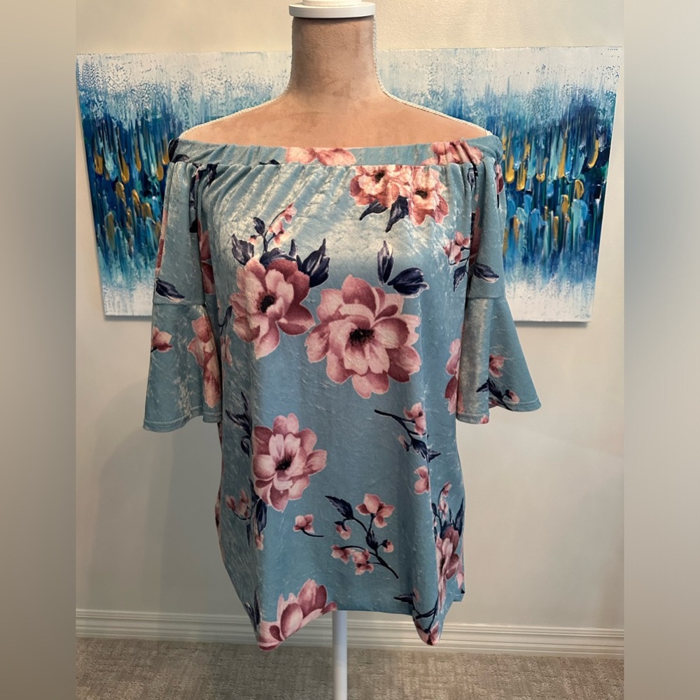 Velvet Off the Shoulder Floral Top
